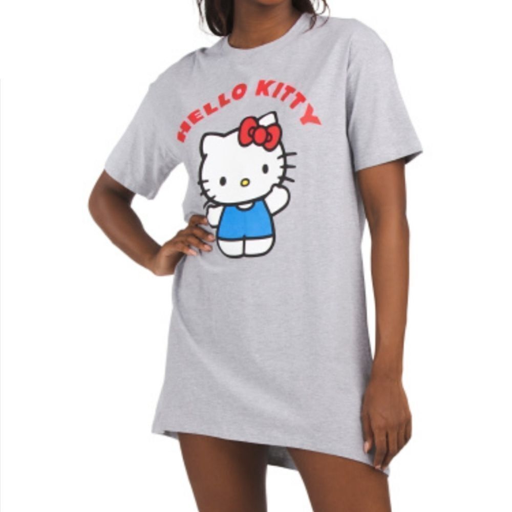 Hello Kitty Gray Pajama Sleep Shirt Gown Sleepwear -R